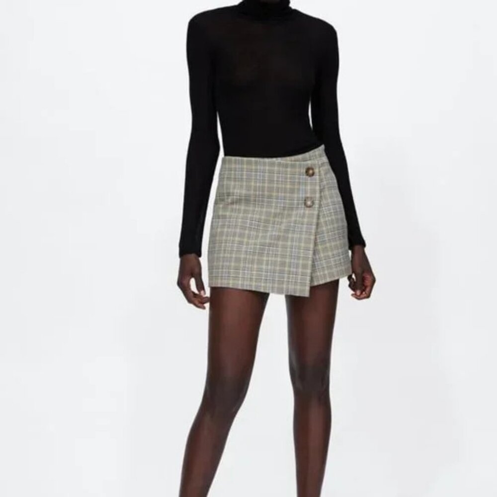 Zara Plaid Wrap Mini Skort in Size XS